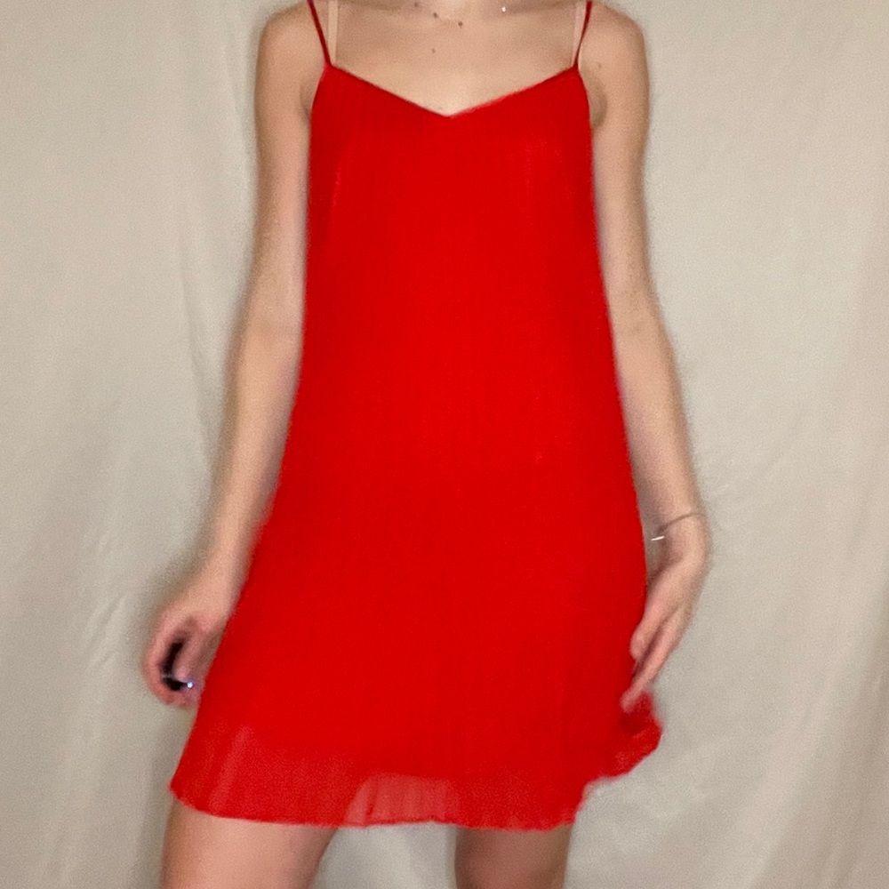 laundry red dress with pleats